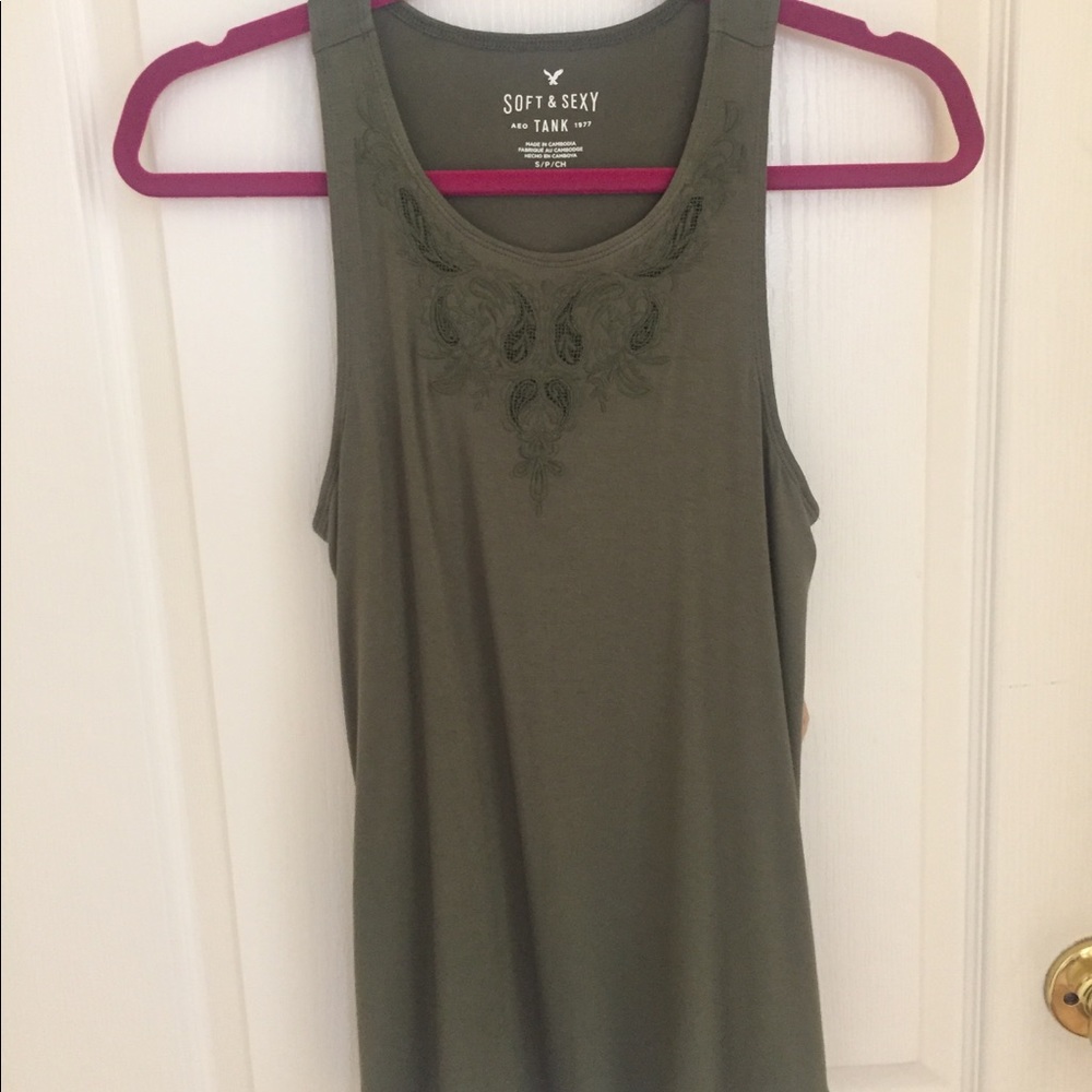 Olive green embroidered tank top